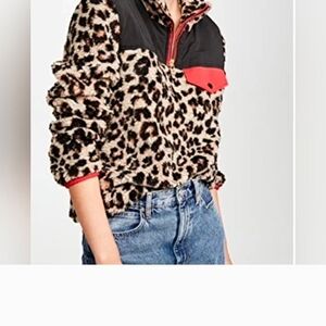 Veronica Beard Kylan Leopard Print Teddy Jacket with Red Details M
